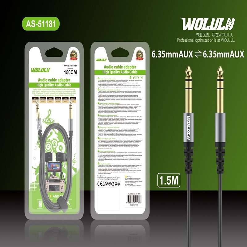 Wolulu AS-51181 Male 6.35 To Male 6.35 Cable 1.5m