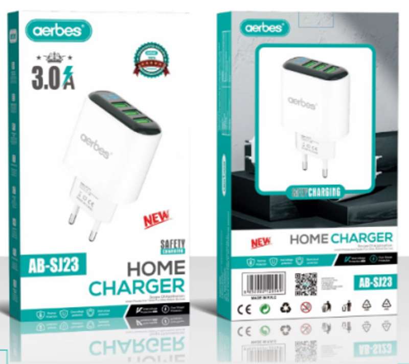 Aerbes AB-SJ23 Smart 3 Port USB Fast Charger 3.0A