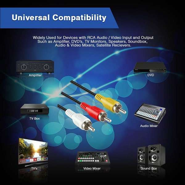 3RCA Male To 3 RCA Male Video Audio Cable 1.2m