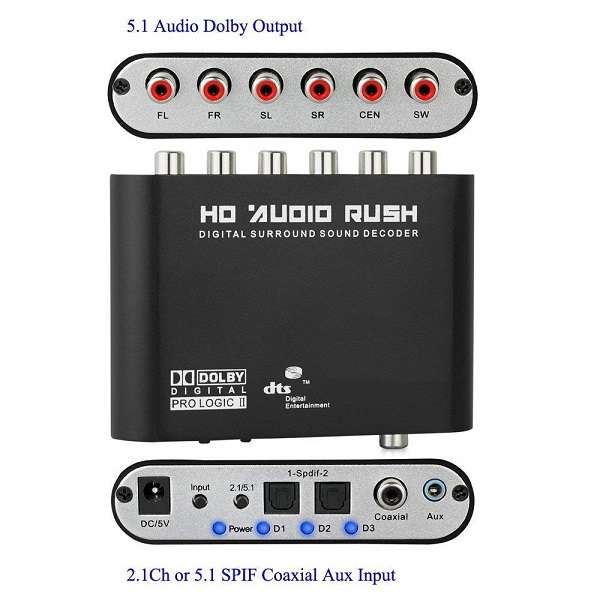XF0102 HD Audio Rush, Digital Sound Decoder Converter 5.1 Channel