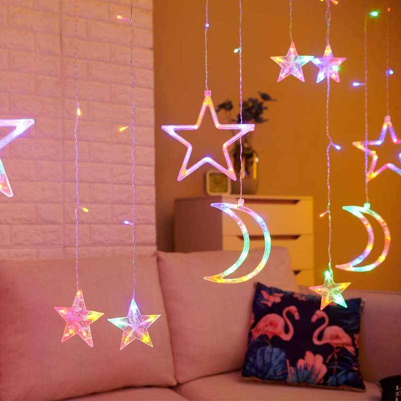 ZYF-11 Moon &amp; Stars Fairy String Light RGB 3M With Tail Plug Extension  8 Mode Settings 3M