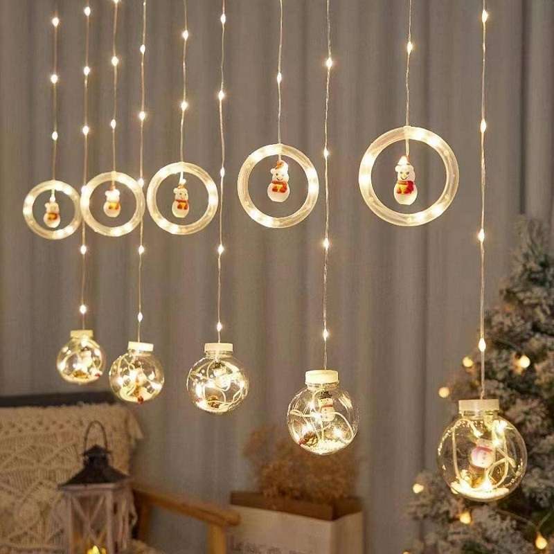ZYF-19 Snowman Hoop &amp; Snowman Ball LED Fairy Curtain Light Warm White