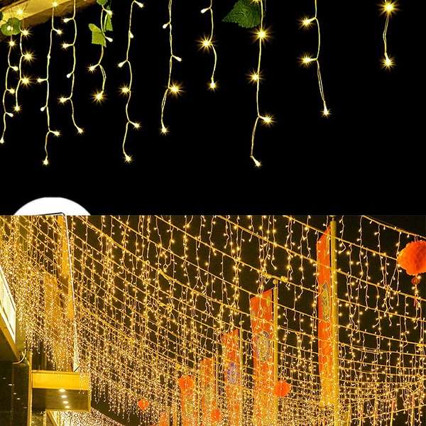ZYF-D100 Warm White 6M Across 70cm And 38cm LED Fairy Curtain Light With Tail Plug Extension