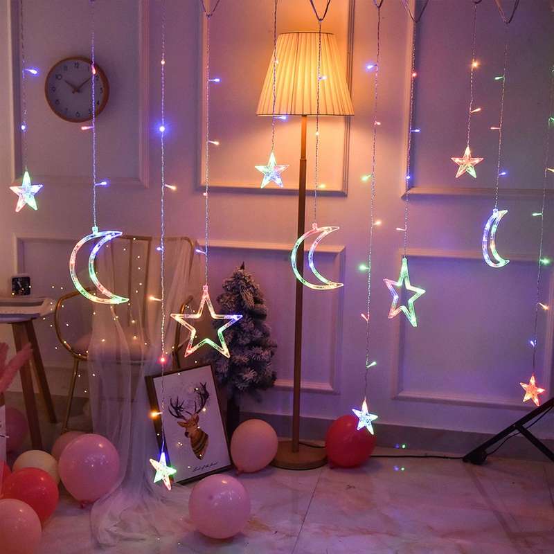 ZYF-11 Moon &amp; Stars Fairy String Light RGB 3M With Tail Plug Extension  8 Mode Settings 3M