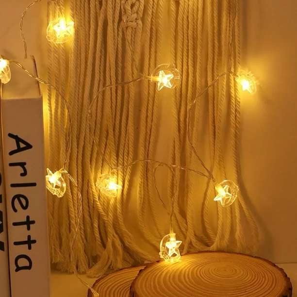 ZYF-61 Moon Hugging Star LED Fairy String Lights With Tail Plug Extension Warm White 5M
