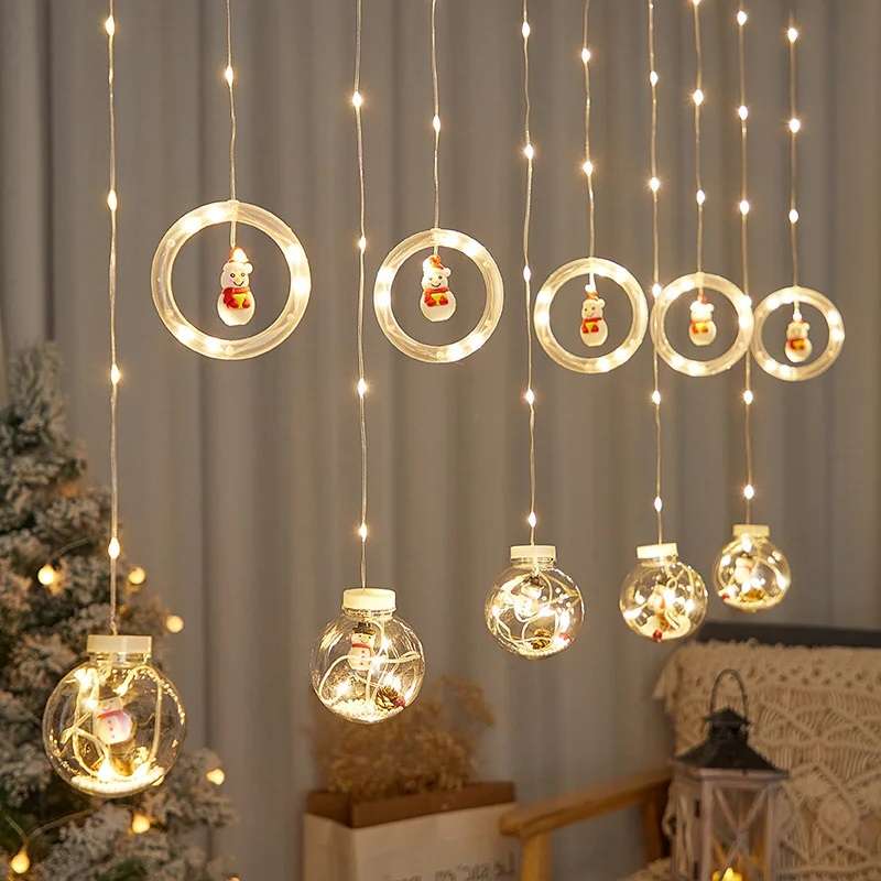 ZYF-19 Snowman Hoop &amp; Snowman Ball LED Fairy Curtain Light Warm White