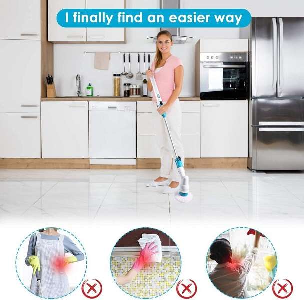 Cordless Tub and Tile Scrubber With 4 Replaceable Cleaning Scrubber Brush