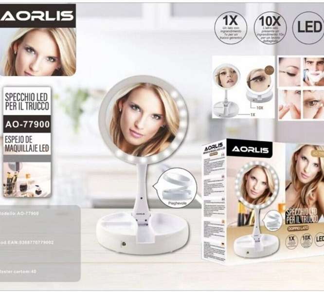 Aorlis AO-77900 Foldable LED Magnifier Makeup Mirror