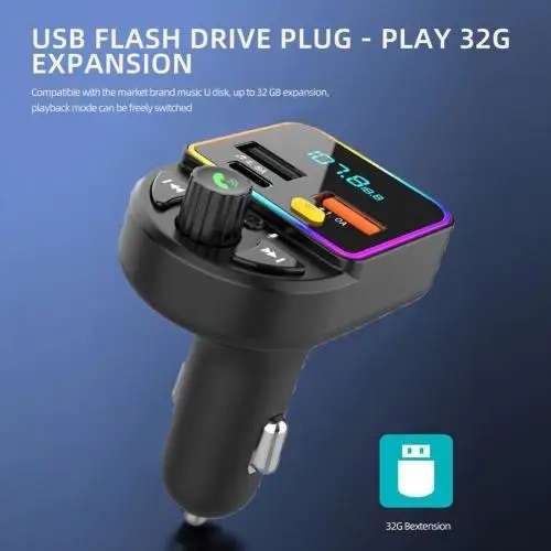 Wolulu AS-50904 FM Modulator 2 USB 1 PD Charger With 7 LED Colour Display