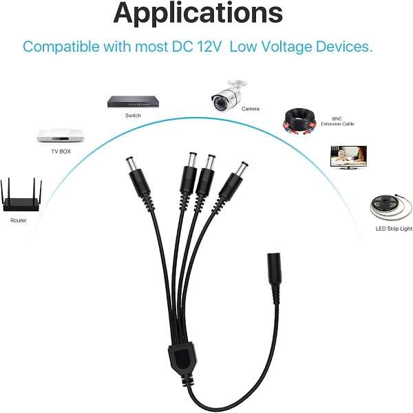 XF000057 1 Female To 4 Male DC Power Y Splitter Cable