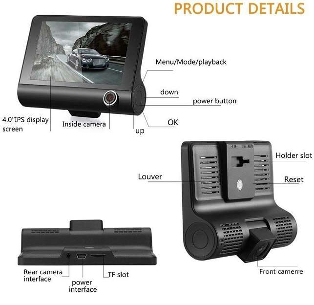 JG-X001 WDR 3 Camera in 1 Dashboard Camera