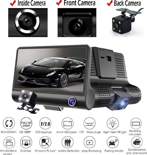 JG-X001 WDR 3 Camera in 1 Dashboard Camera