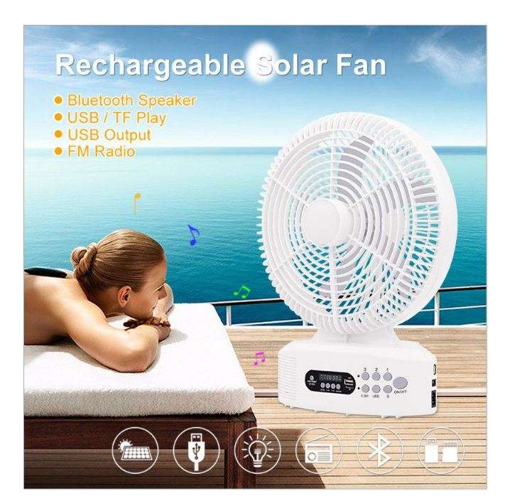 EP-312 Solar Powered 5 Blade Fan With Built-In Speaker And LED Night Light