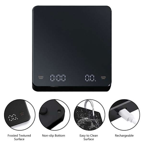 Aerbes AB-C04 USB Rechargeable Digital Coffee Scale With Timer
