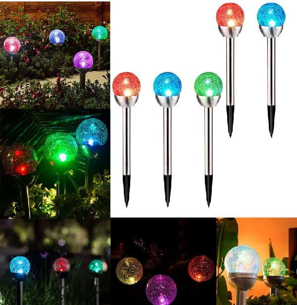 Aerbes AB-TY64 Cracked Glass Ball Solar Powered Spike Light RGB  4pcs