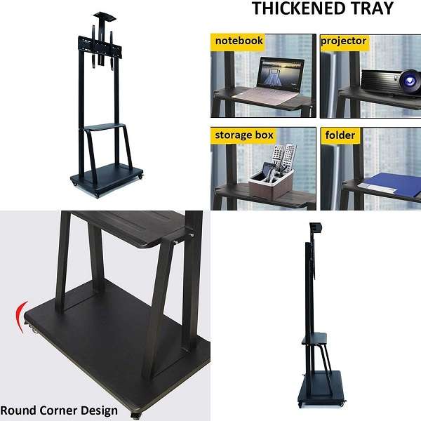 1700 32"-70" Mobile Floor TV Mount Stand Trolley Cart 2 Shelves With Wheels