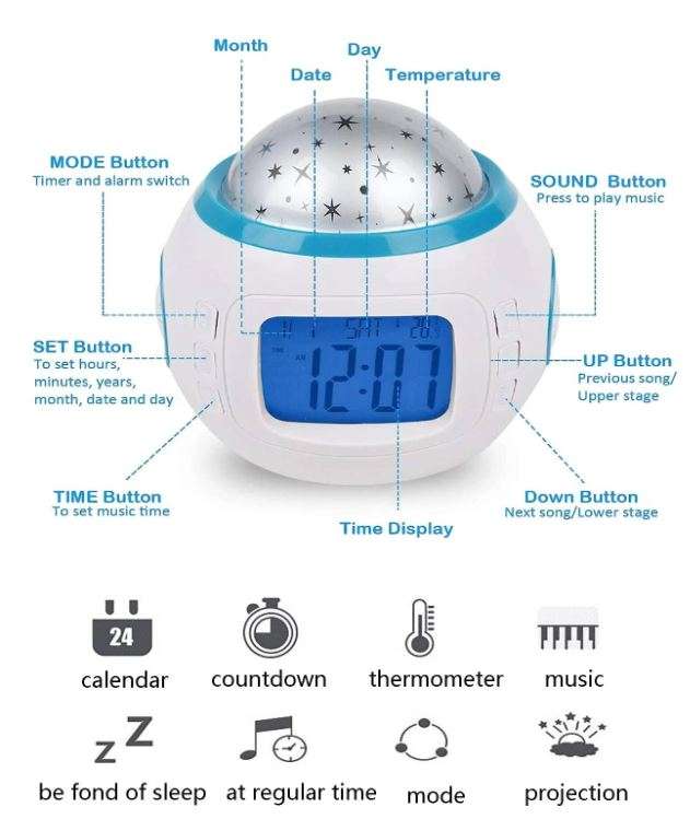 1038 Starry Projection Alarm Clock