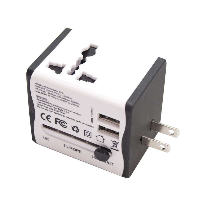 Jiageng All-In-One Global Travel Adapter Wall Charger With Dual USB Charging Ports