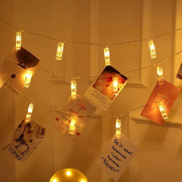 ZYF-37 Photo Clip Peg Fairy String Light Warm White With Tail Plug Extension 5M