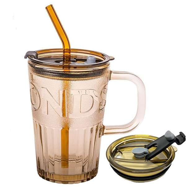 Thick Glass Mug With Lid And A Straw