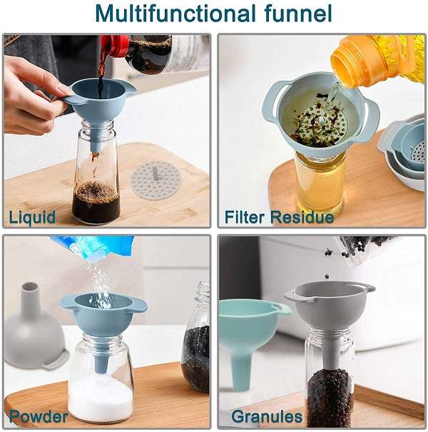 4 in 1 Funnels Mini Funnels with Detachable Strainer