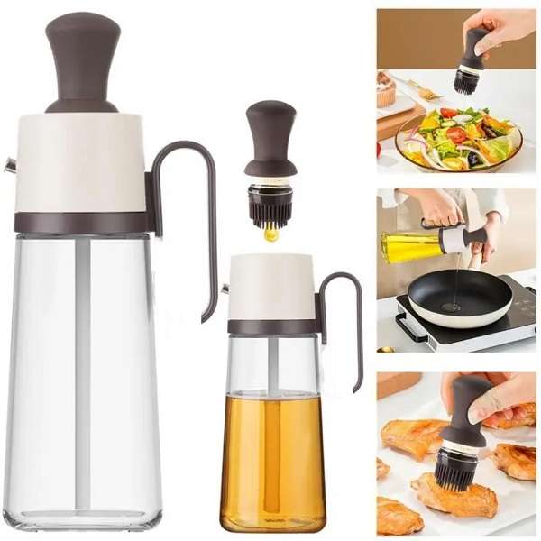 630ml Glass Seasoning Bottle With Pastry Oil Brush For Cooking And Baking Assorted Colors