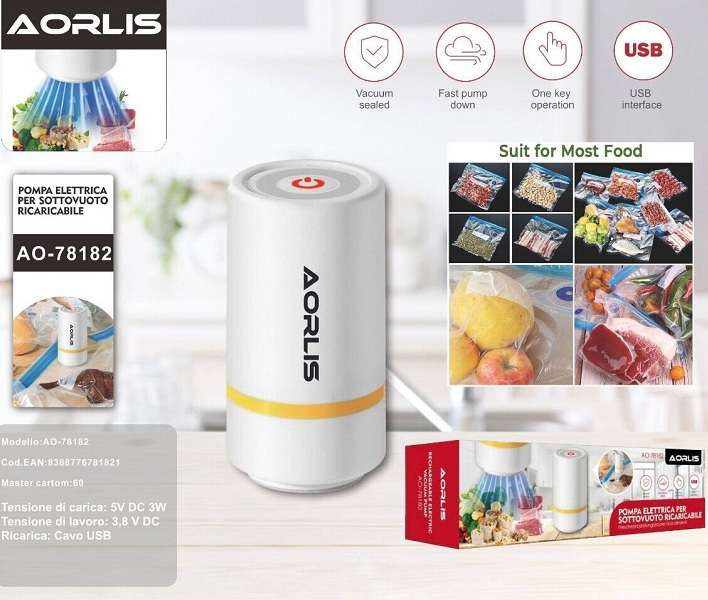 Aorlis AO-78182 Rechargeable Mini Vacuum Sealer With 3 Bags