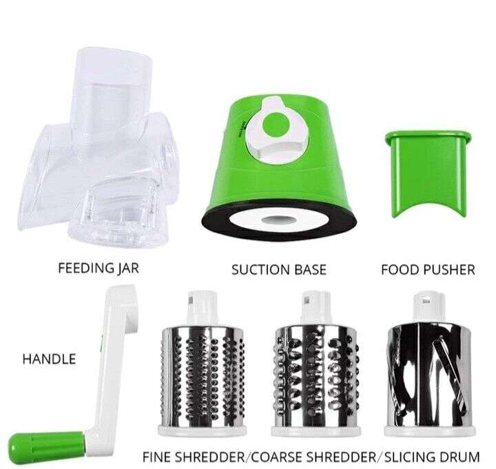 Aorlis AO-78331 Multi-Shredder Tabletop Drum Grater with 3 Interchangeable Drums