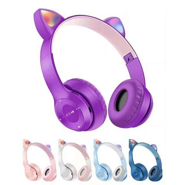 P47M Cat Ears Bluetooth Headphones Wireless LED RGB Light Up