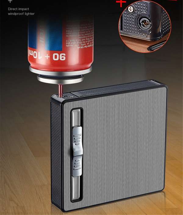 1831284 Cigarette Holder Case with Gas Refillable Lighter, Fits 10 Cigarettes YH-034