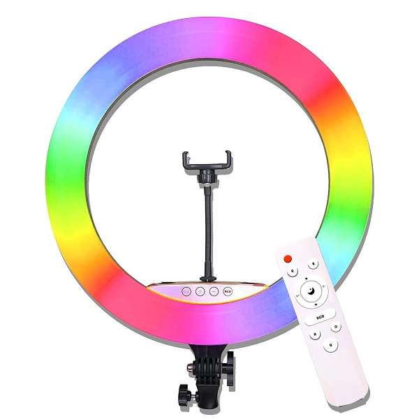 MJ56 22" RGB And White Ring Light with 2.1m Stand, 3 Cellphone Holder