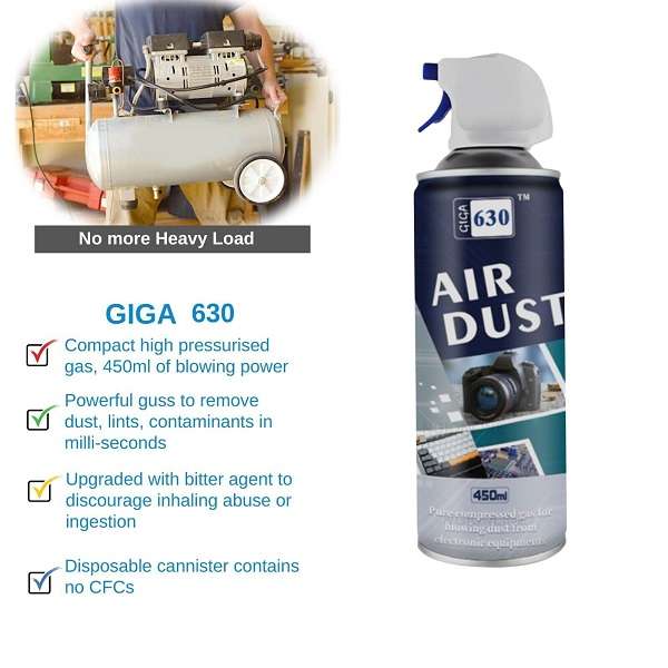 Giga 360 Air Dust Pure Compressed Gas For Blowing Dust From Electronic Equipment