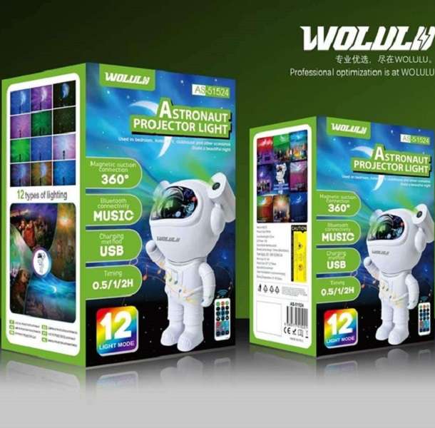 Wolulu AS-51524 360 Degree Astronaut Projector 12 Mode Light with Micro SD Card Slot Bluetooth Sp...