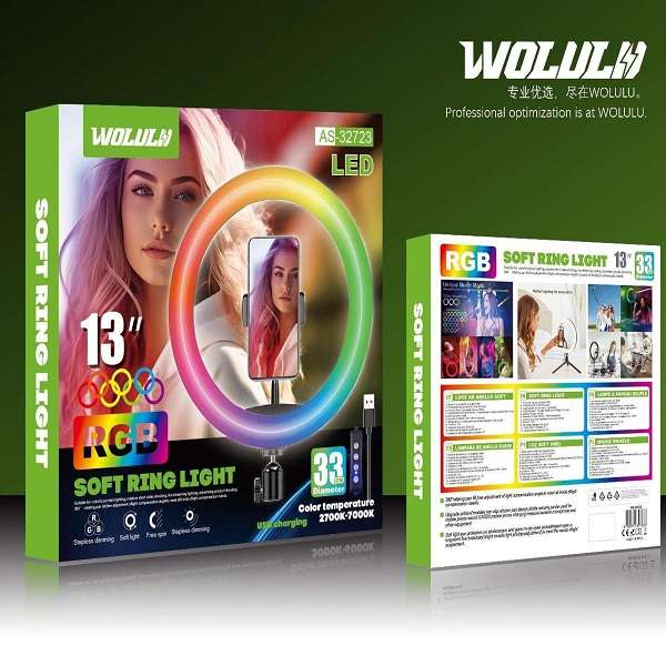 Wolulu AS-32723 13" RGB Soft Ring Light With 2.1m Stand