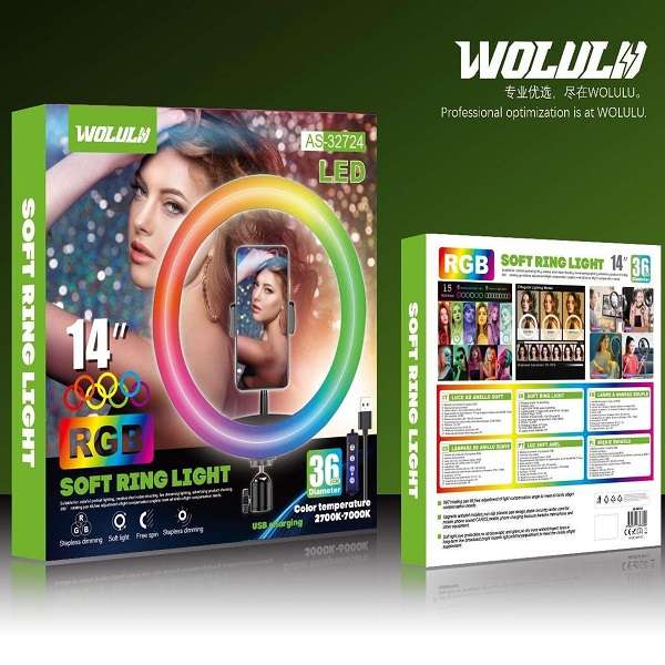 Wolulu AS-32724 14" RGB Soft Ring Light with 2.1m Stand