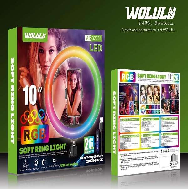 Wolulu AS-32721 10" RGB Soft Ring Light with 2.1m Stand