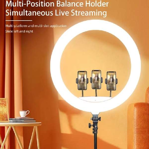 MJ56 22" RGB And White Ring Light with 2.1m Stand, 3 Cellphone Holder