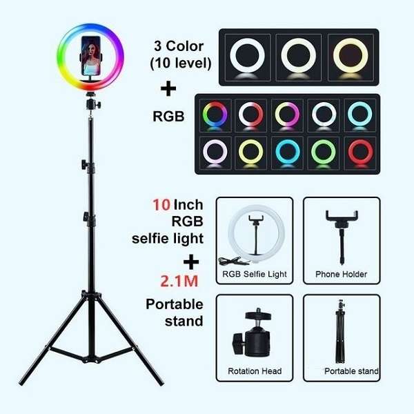Wolulu AS-32721 10" RGB Soft Ring Light with 2.1m Stand