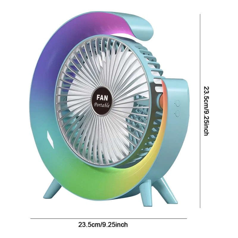 PM-095 Rechargeable Desktop Fan With Colorful Night Light 180 Degree Rotation