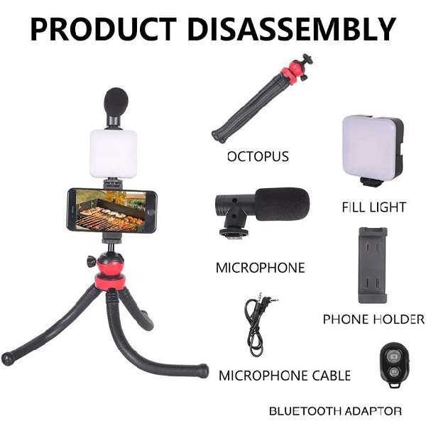 AY-49G Video Making Tripod Fill Light Microphone Kit