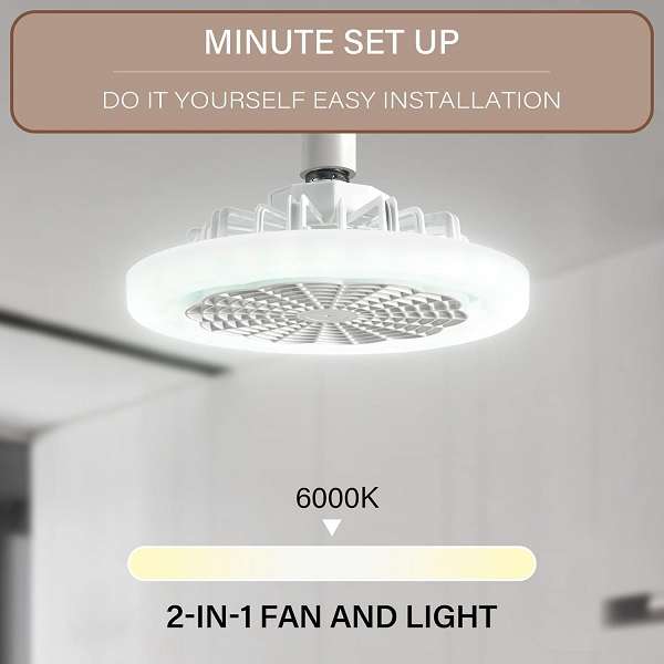 PM-118 E27 LED Ceiling Light 360° Rotation 6500k With Fan And Remote Control