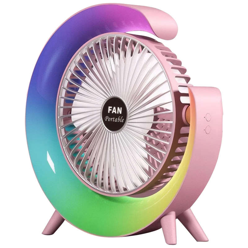 PM-095 Rechargeable Desktop Fan With Colorful Night Light 180 Degree Rotation