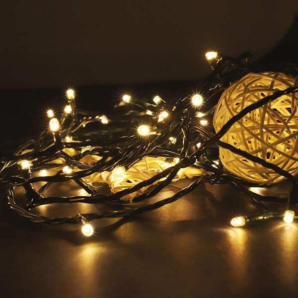 ZYF-D147 100M Warm White 9V String Fairy Light On Black Cable With 8 Modes