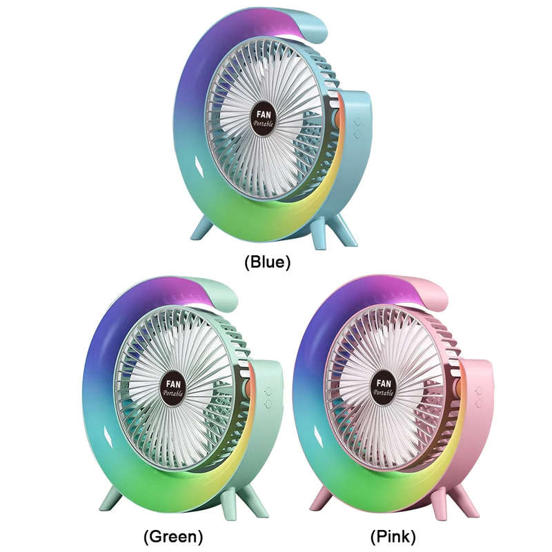 PM-095 Rechargeable Desktop Fan With Colorful Night Light 180 Degree Rotation