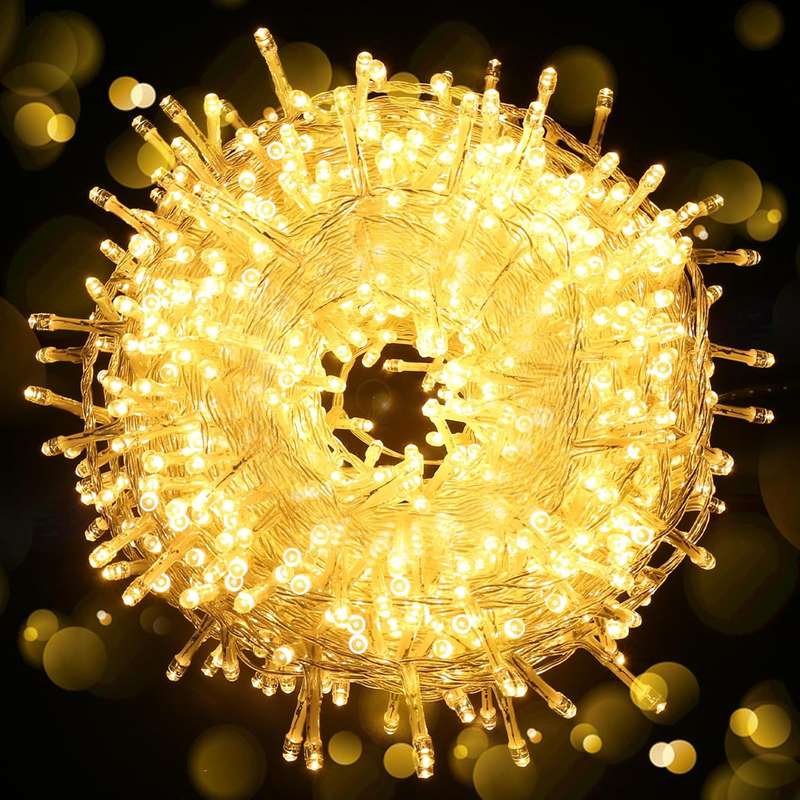 ZYF-D147 100M Warm White 9V String Fairy Light On White Cable With 8 Modes