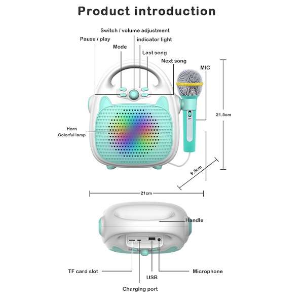 Aerbes AB-MK08 Kids Karaoke Machine Bluetooth Speaker