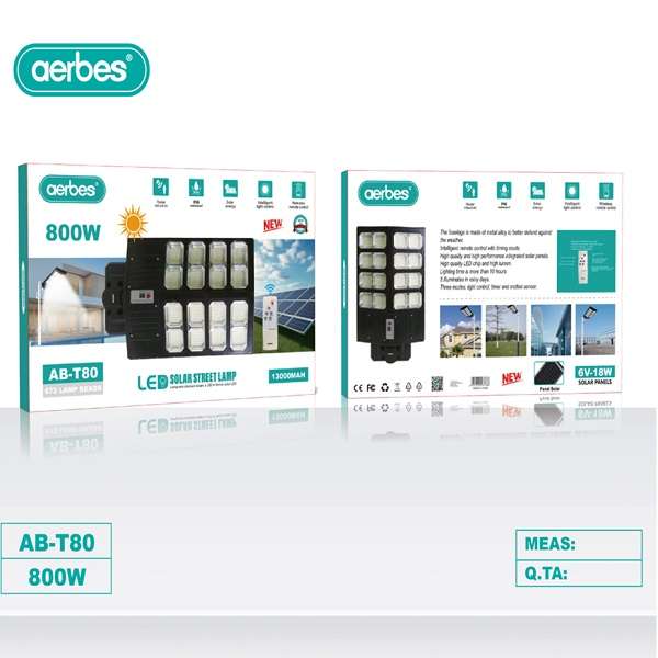 Aerbes AB-T80 800W Solar Induction Street Light 6V 18W Panel With Remote Control