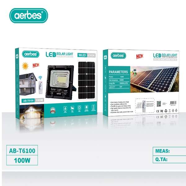 Aerbes AB-T6100 100w 98LED 6500K Solar Powered Flood Light With Remote Control