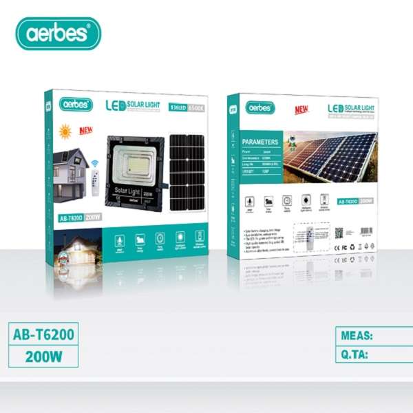 Aerbes AB-T6200 200W 136LED 6500K Solar Powered Flood Light With Remote Control