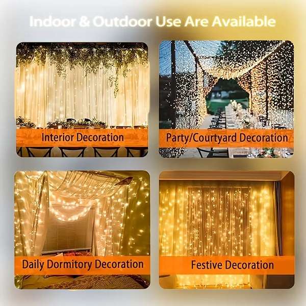 Aerbes AB-CL01-1-Warm White 3x2M Copper Wire Fairy Curtain Light With Remote Control